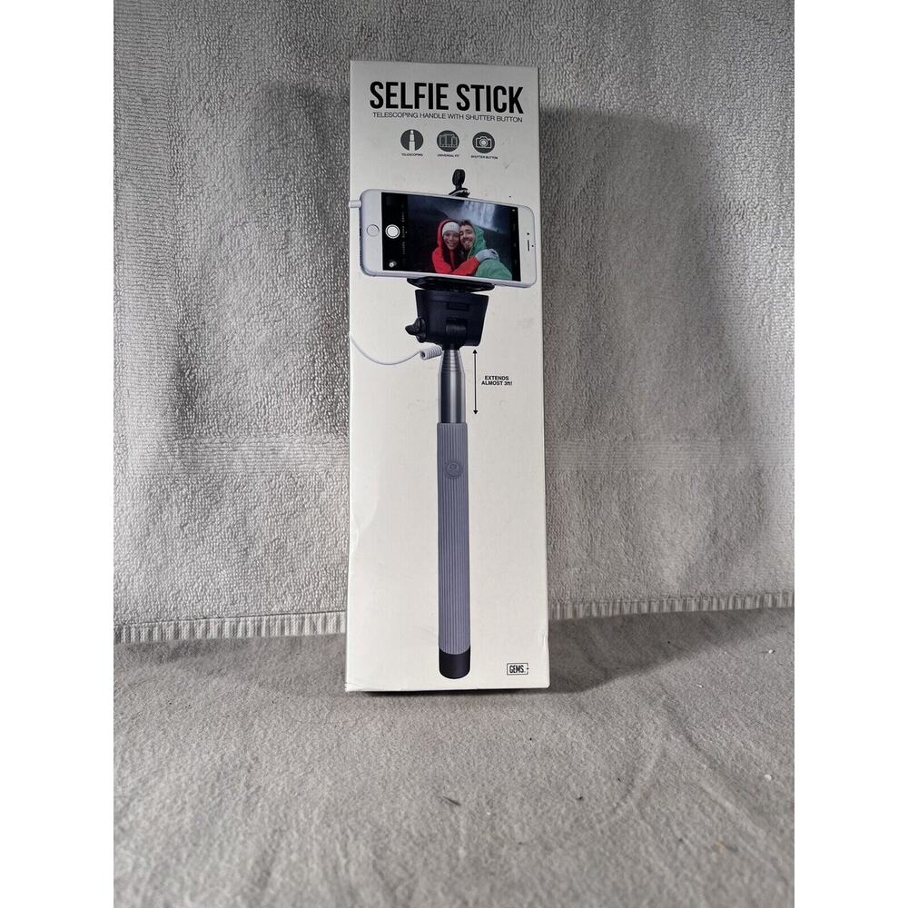 GEMS Selfie Stick 3ft Extendable Adjustable Universal Fit (White)